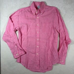 Brooks Brothers Medium 100% Irish Linen Slim Fit Pink Long Sleeve Shirt